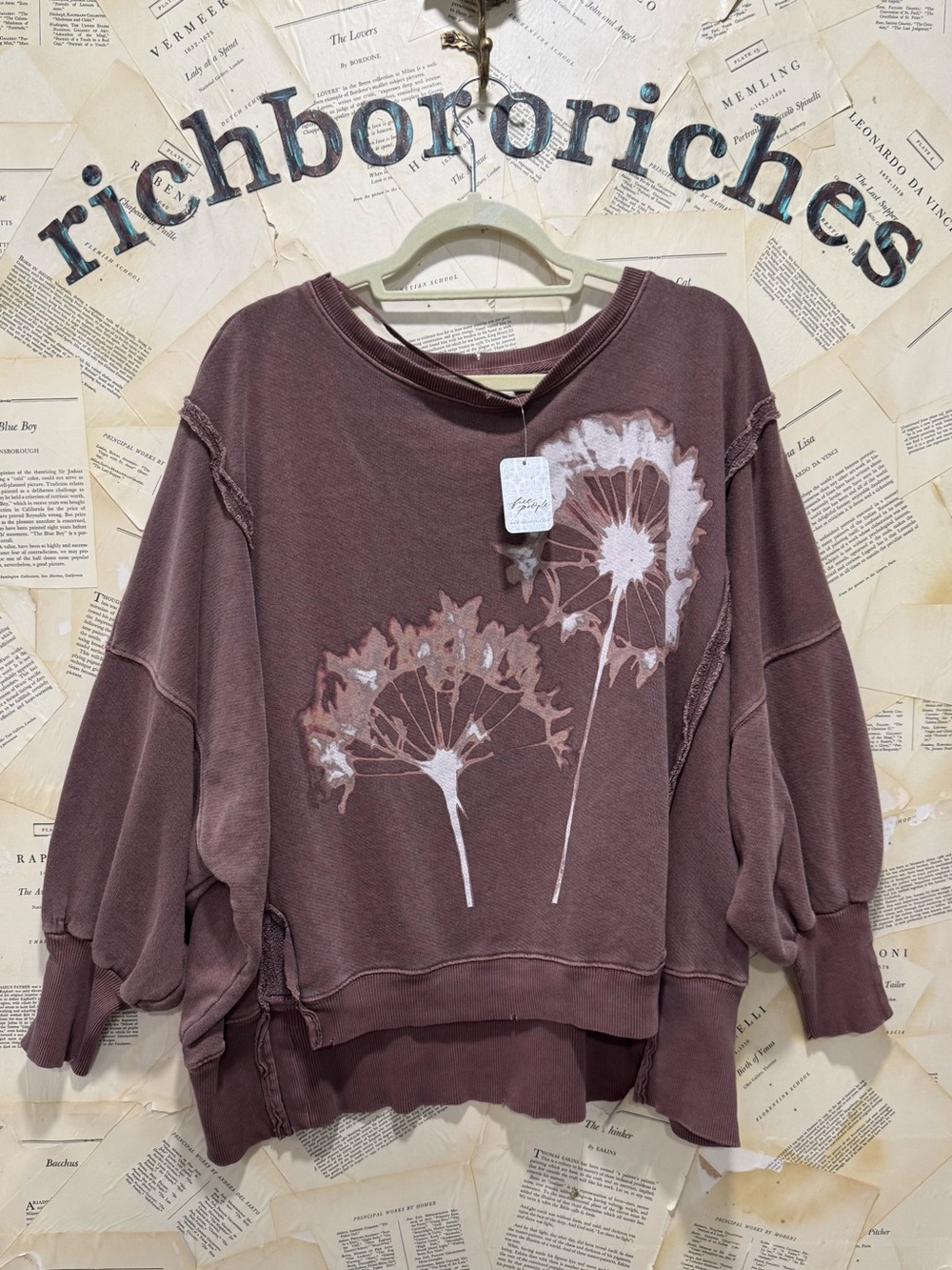 Free People Graphic Camden Pullover Sweatshirt We The Free Slouchy Dandelion - Picture 3 of 5